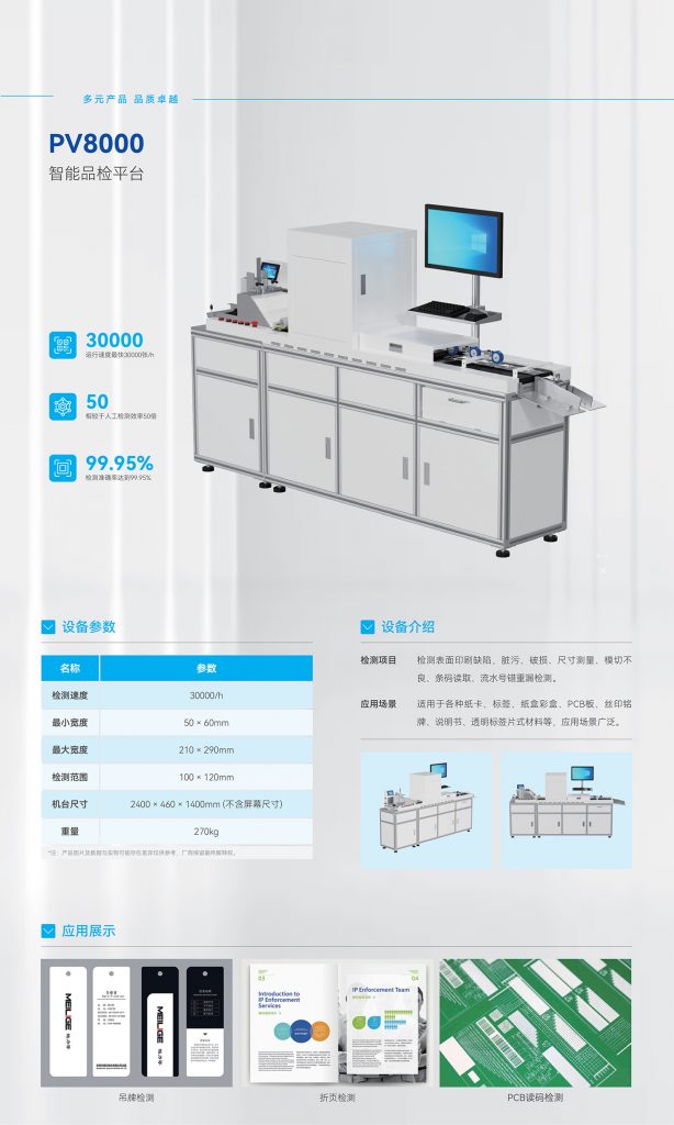 GER-PV8000單張片材視覺(jué)檢測設備，適用于吊牌標簽紙卡說(shuō)明書(shū)印刷質(zhì)量檢測